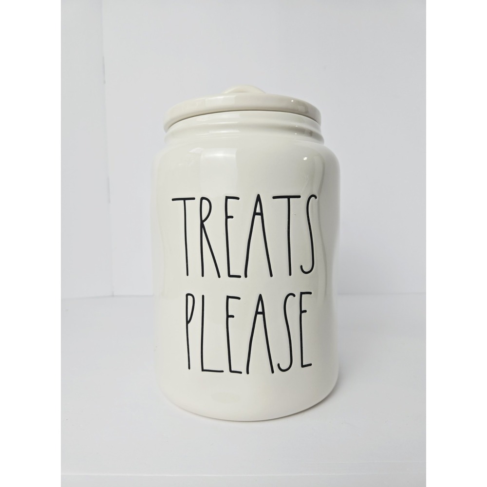 Rae Dunn canister jar dog treats Treats Please white Magenta